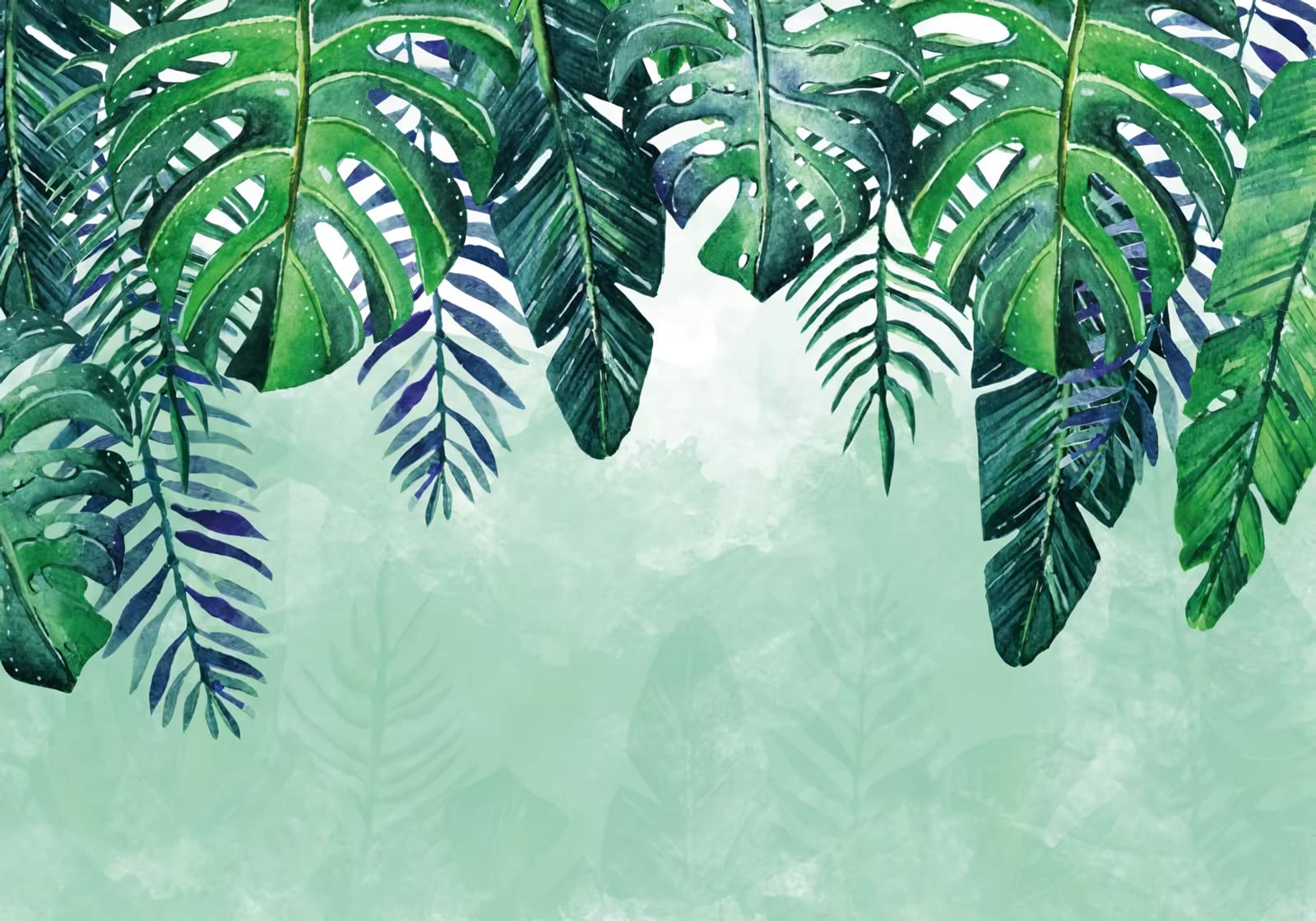 Monstera, Tropische Blätter, Aquarell, Mintgrün, Illustration, HD, Laptop-Hintergrundbild
