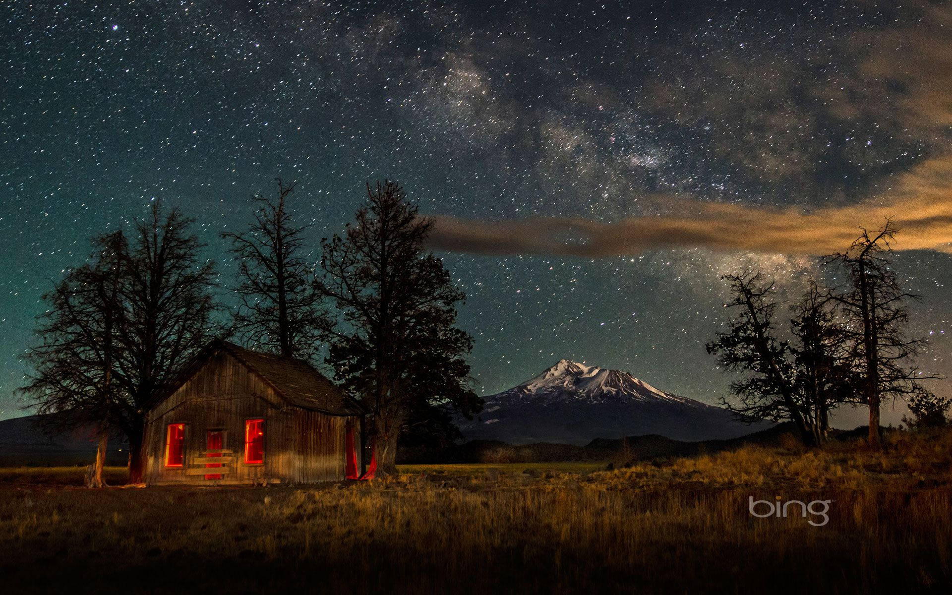 Milchstraße, Sternenhimmel, Hütte, Bäume, Berg, Nacht, Full HD, Desktop-Hintergrund für Windows