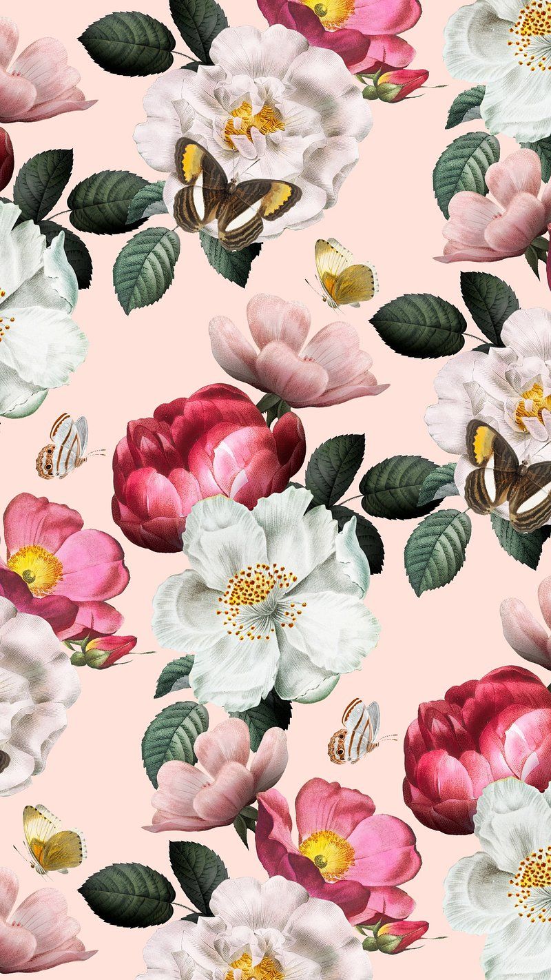 Blumenmuster, Kamelien, Schmetterling, Rosa, Floral, iPhone-16-Plus-Sperrbildschirm
