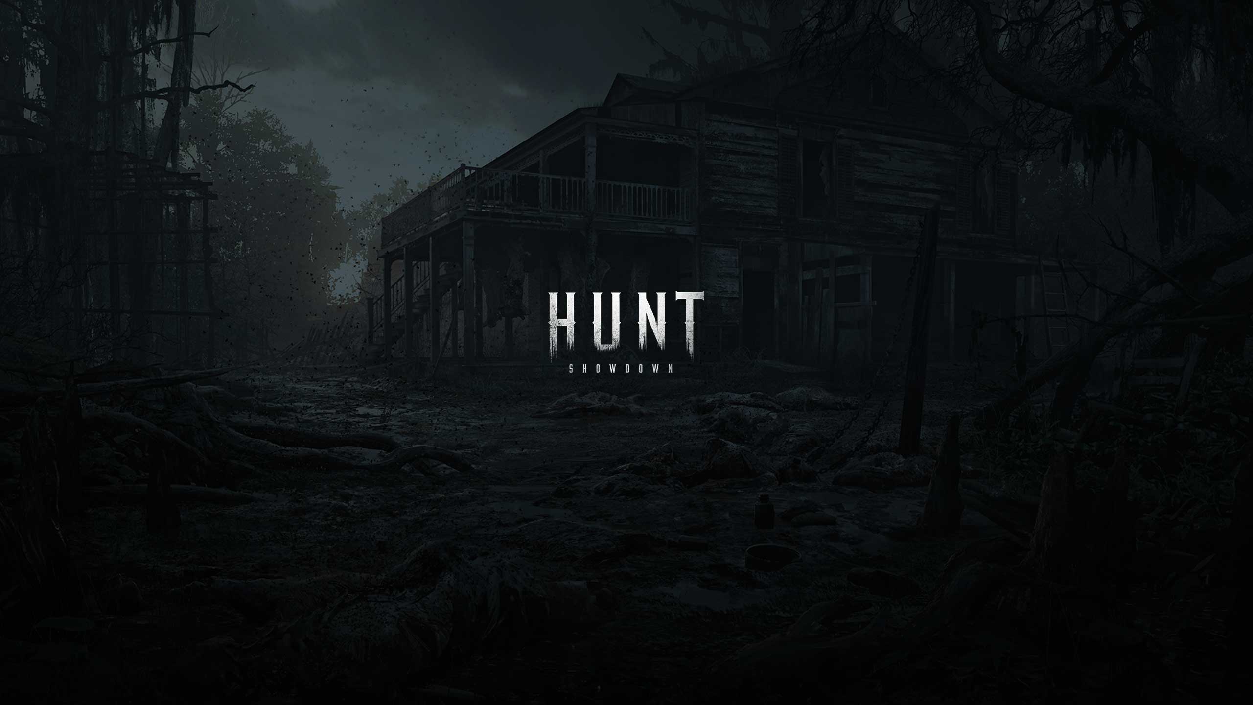 Hunt: Showdown, Logo, Verlassenes Haus, Nacht, Dunkel, 2K 1440p, Desktop-Hintergrundbild