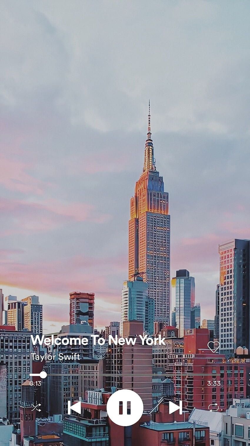 Empire State Building, Welcome to New York, Musikplayer, Abendhimmel, HD, Handy-Hintergrund