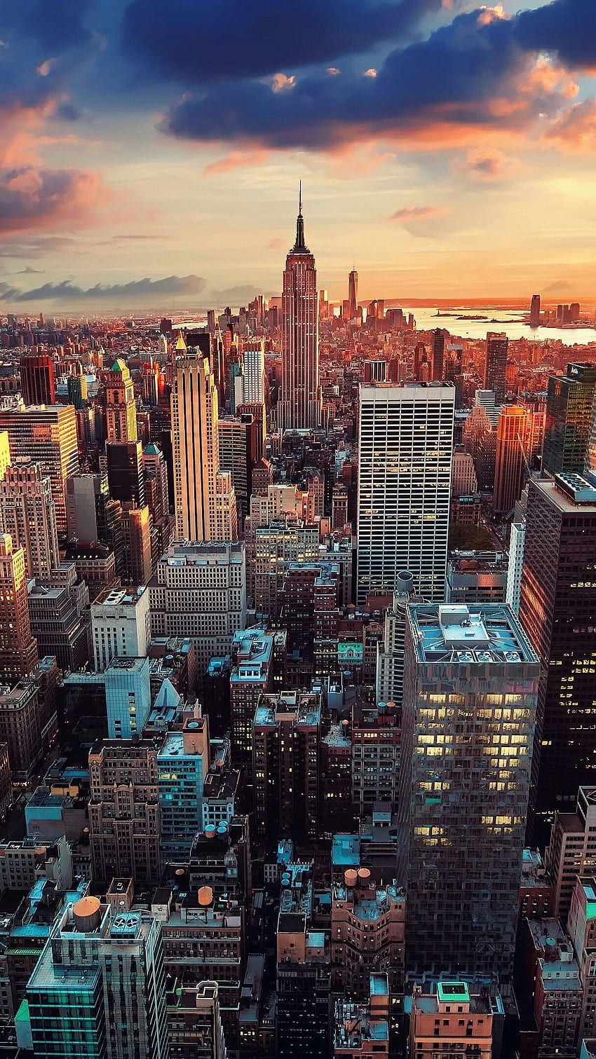 Empire State Building, Manhattan, Abendlicht, Wolkenkratzer, HD, Handy-Hintergrundbild