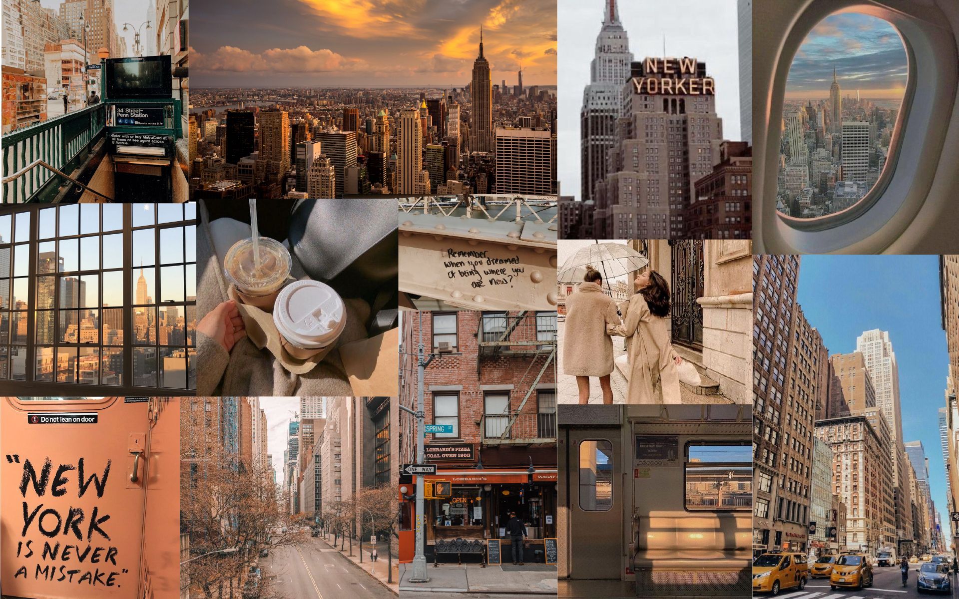New York City, Empire State Building, Collage, Kaffee, Ästhetik, Warme Töne, Full-HD-Hintergrundbild