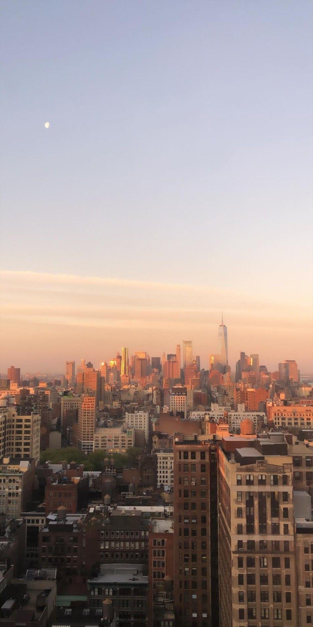 Manhattan, New York, Skyline, Sonnenuntergang, Pastellhimmel, Android-Hintergrundbild