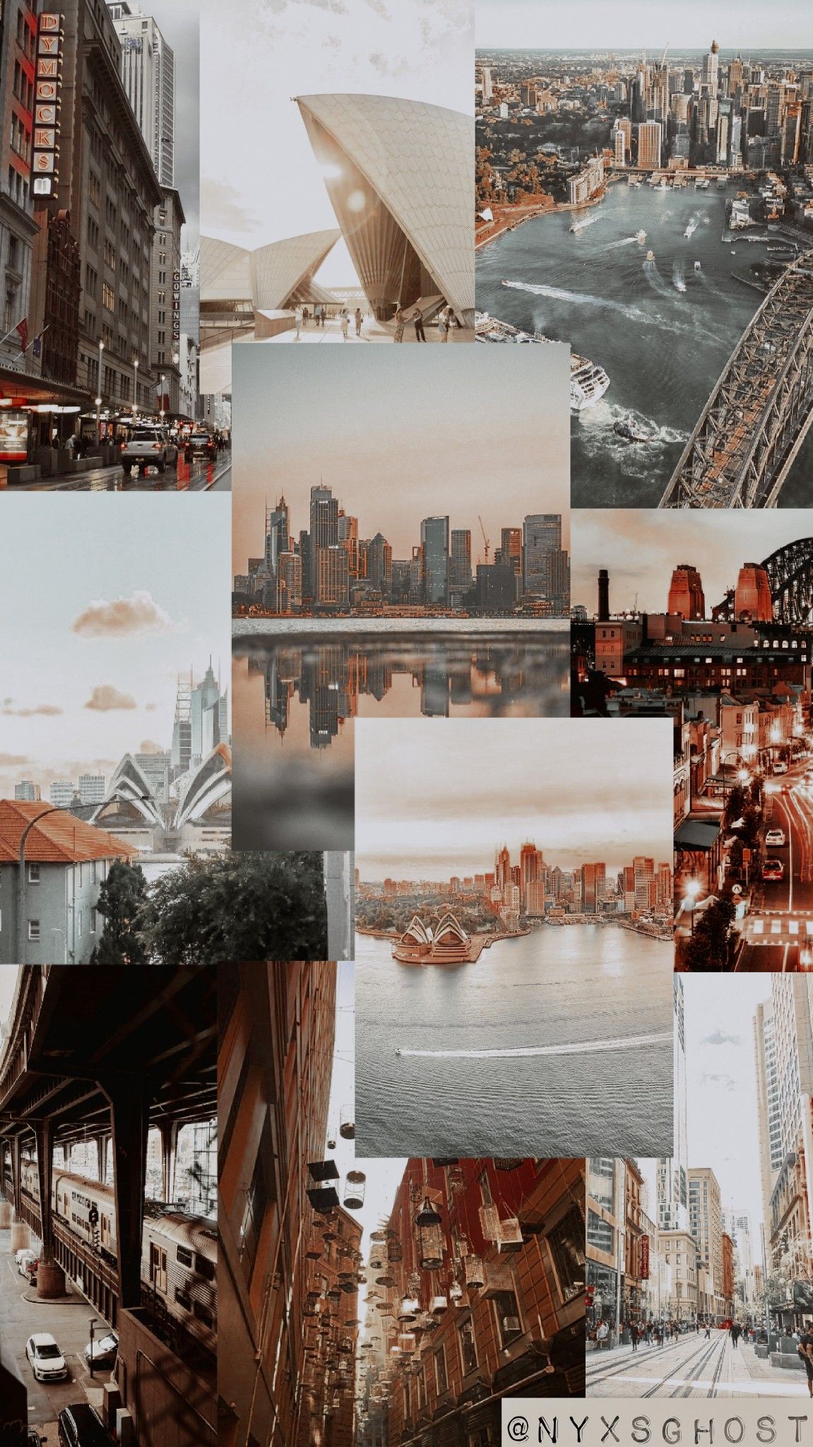 Sydney, Collage, Ästhetik, Stadtansichten, Beige, Hintergrundbild für iPhone und Android