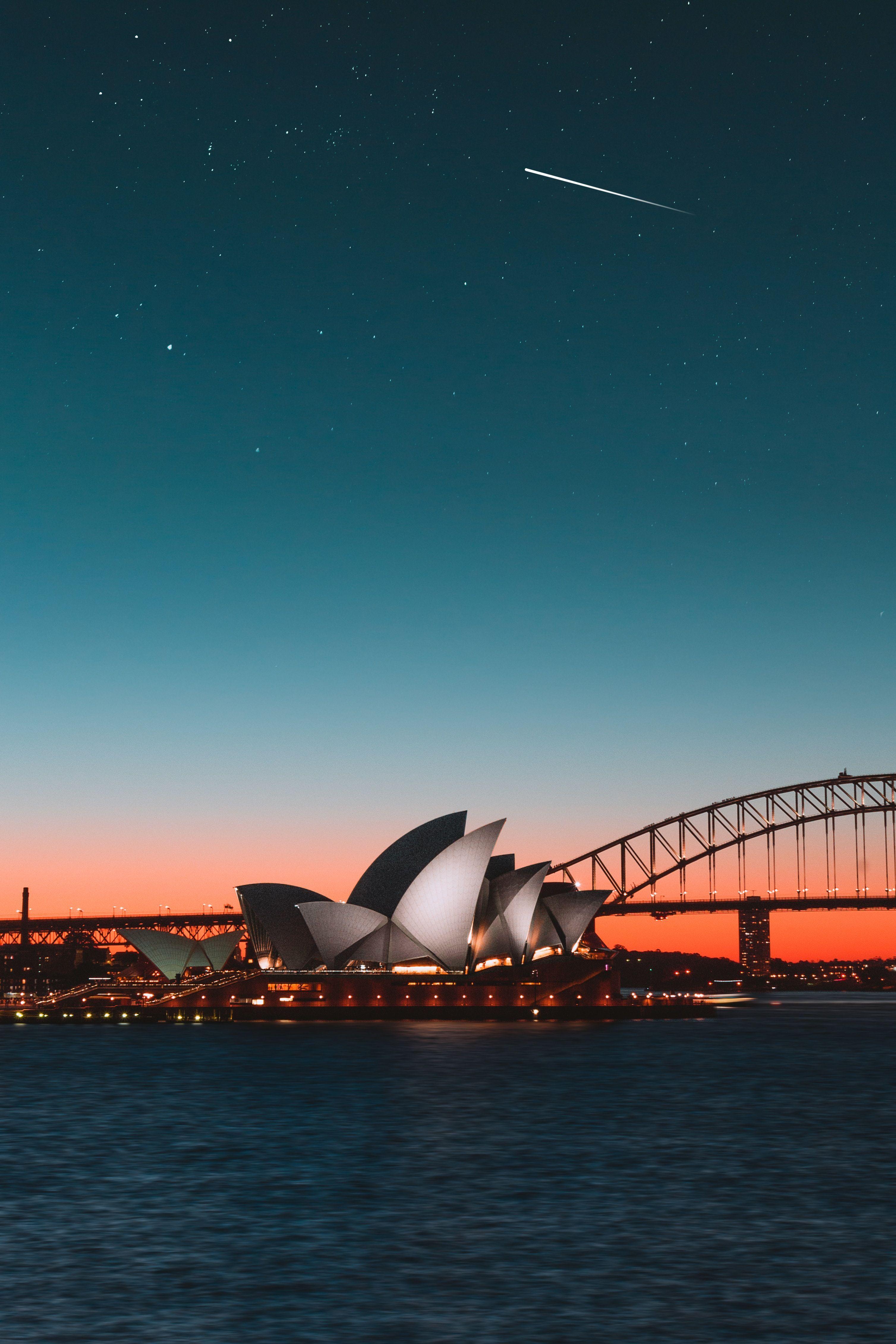 Sydney Opera House, Sydney Harbour Bridge, Sydney, Dämmerung, Minimalistisch, Tablet-Hintergrund