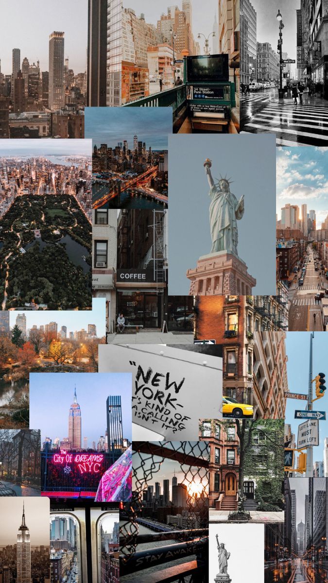 Freiheitsstatue, New York City, Collage, Wahrzeichen, Ästhetik, Hintergrundbild fürs Handy