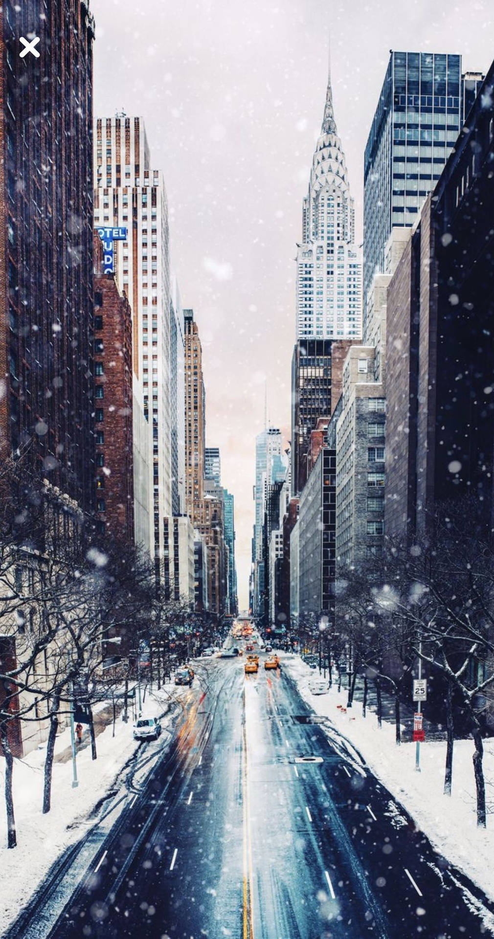 Chrysler Building, New York, Schneefall, Winter, Straßenschlucht, HD, Handy-Hintergrundbild