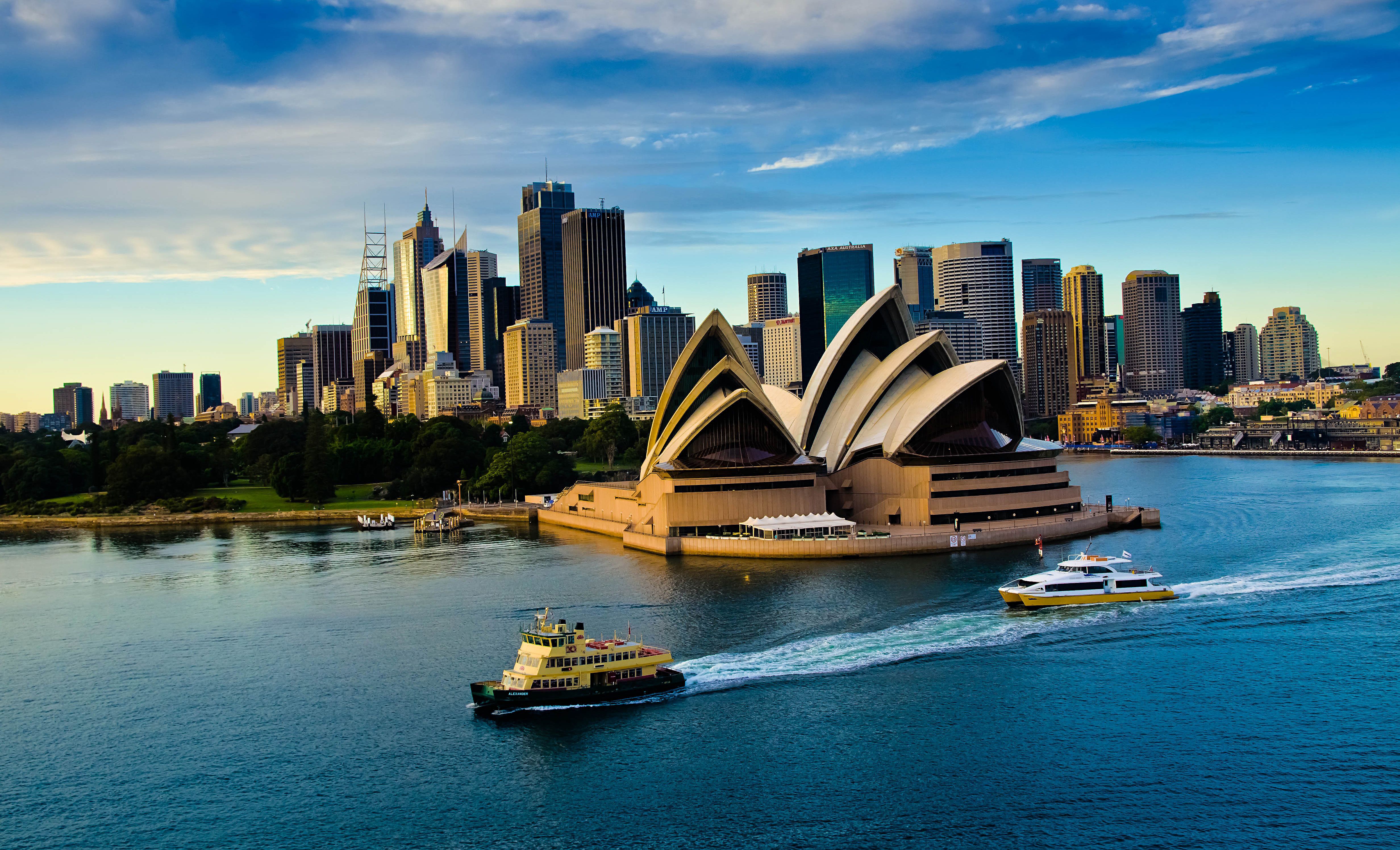 Sydney Opera House, Sydney, Skyline, Fähre, Hafen, 4K, Hintergrundbild für den PC