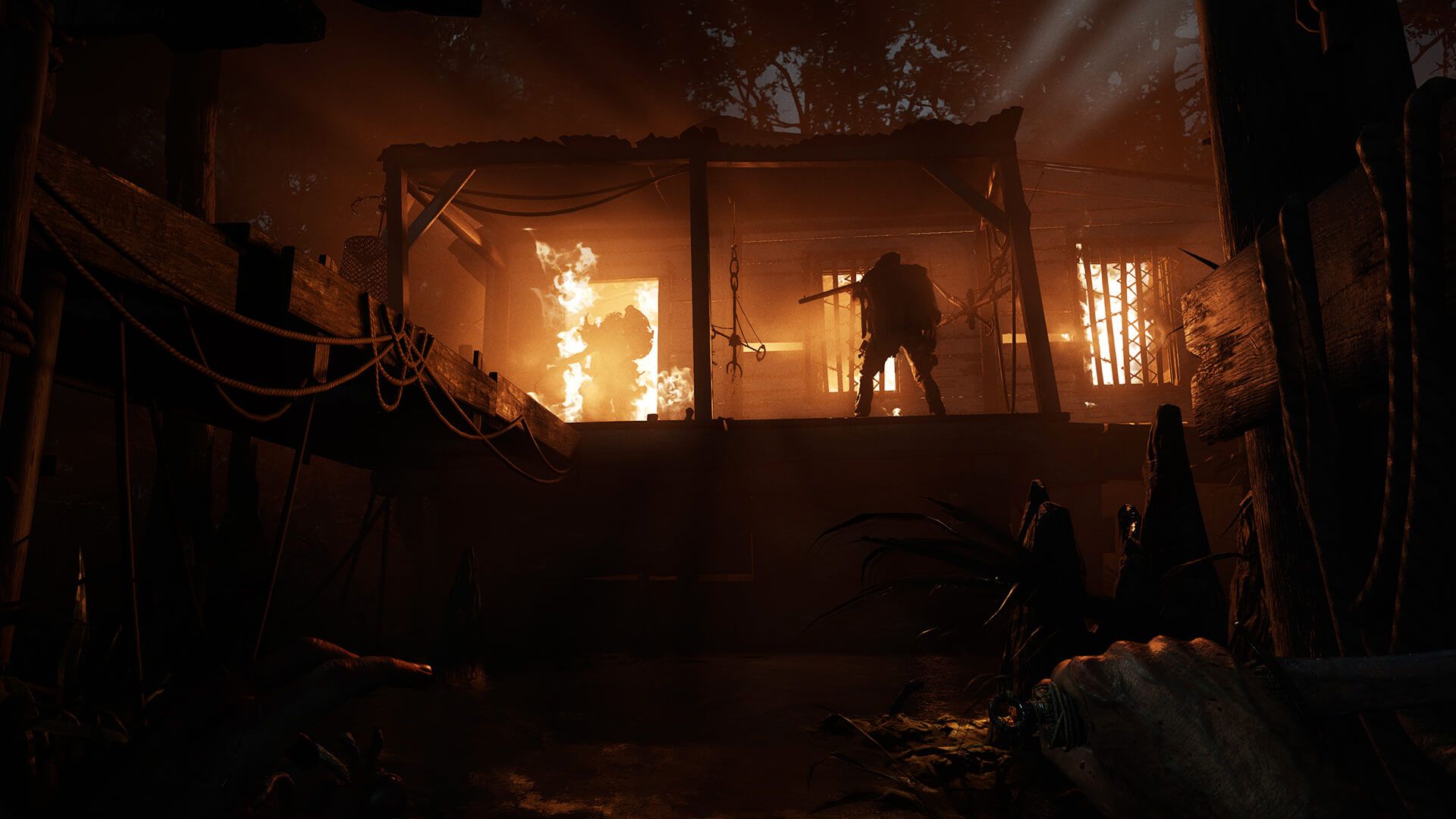 Hunt: Showdown, Feuer, Gebäude, Nacht, Orange, 1920x1080, Full-HD-Hintergrundbild für PC