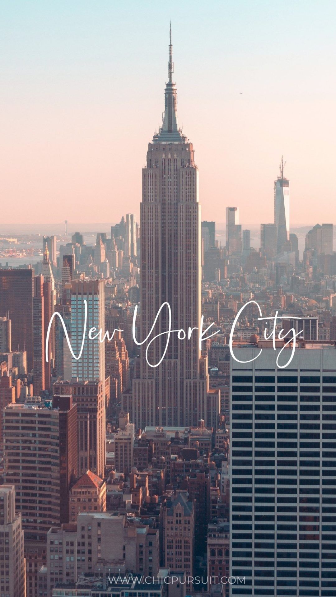Empire State Building, New York City, Schriftzug, Pastellhimmel, Skyline, Full HD, Handy-Hintergrund