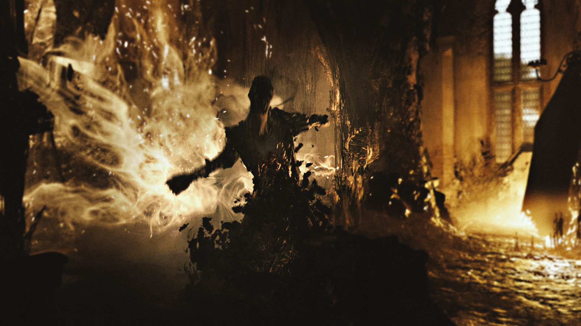 Hunt: Showdown, Explosion, Feuer, Funken, Silhouette, 16:9, Full-HD-Hintergrundbild für den Desktop