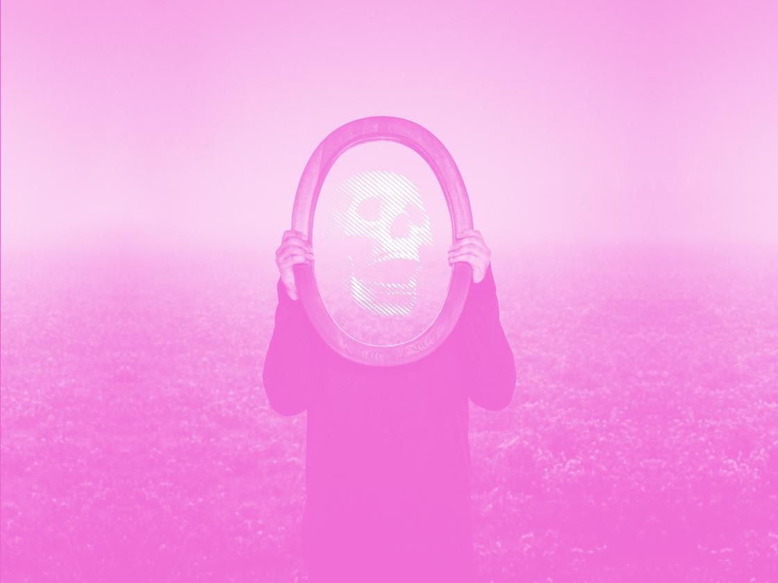 Totenkopf, Spiegel, Surreal, Rosa, Kunst, Hintergrundbild für iPad und Tablet