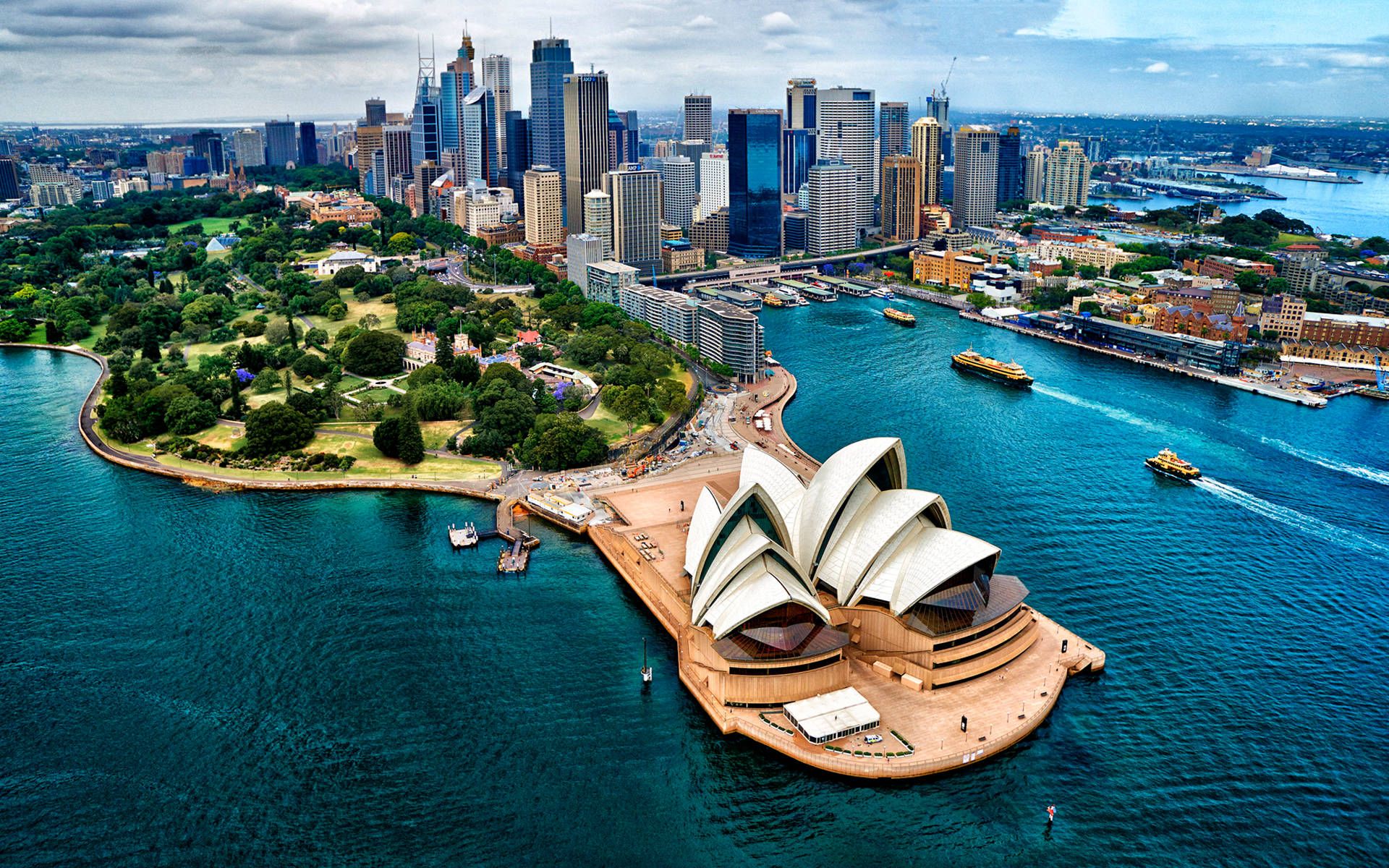 Sydney Opera House, Royal Botanic Garden, Sydney, Luftaufnahme, Skyline, Full-HD-Hintergrundbild für PC