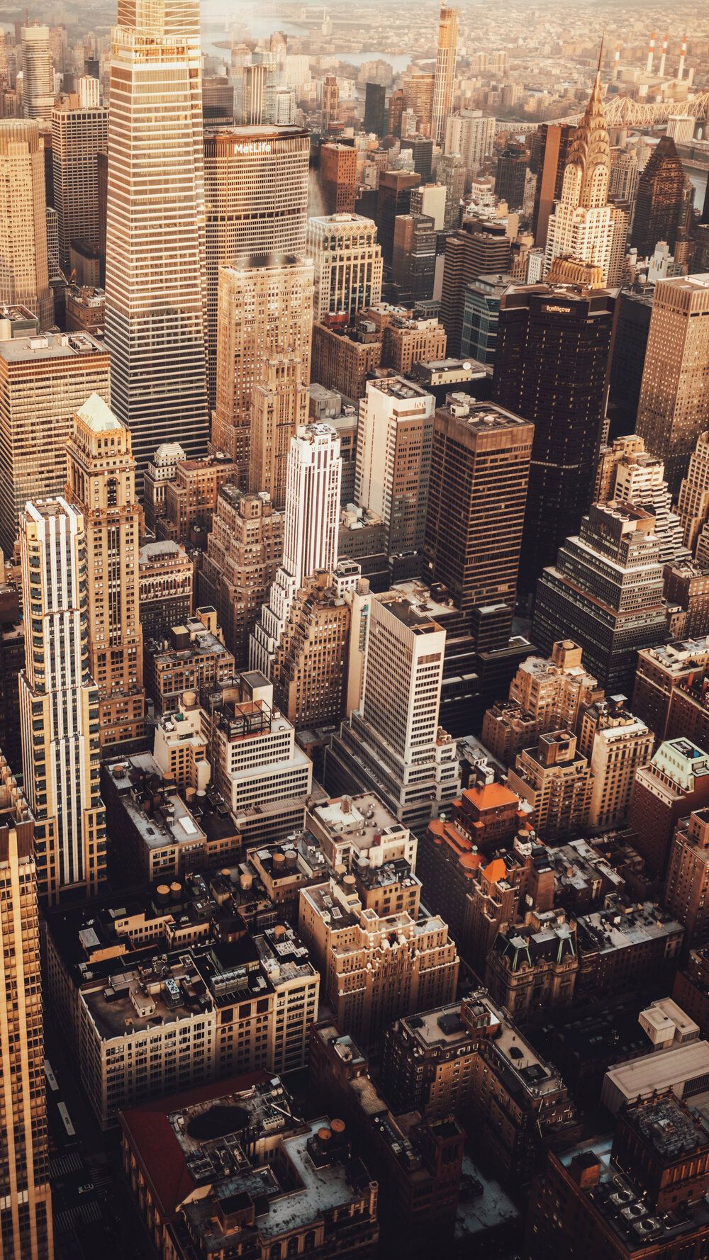 Manhattan, New York, Hochhäuser, Luftaufnahme, Warme Töne, HD, Handy-Hintergrundbild