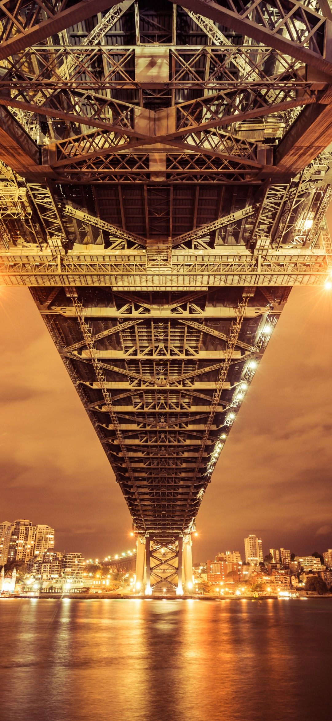 Sydney Harbour Bridge, Unteransicht, Stahlkonstruktion, Nacht, Full HD, Handy-Hintergrund