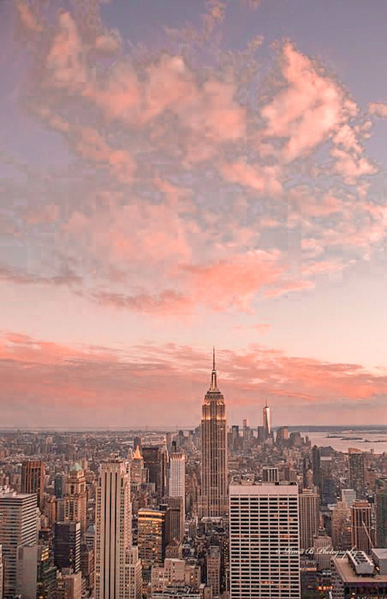 Empire State Building, New York, Rosa Wolken, Sonnenuntergang, Skyline, Full HD, Handy-Hintergrundbild