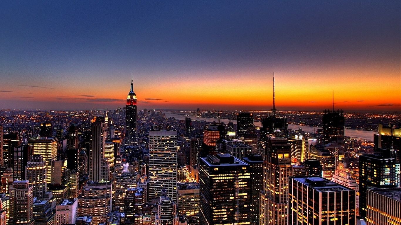 Empire State Building, Manhattan, New York, Skyline, Sonnenuntergang, Stadtlichter, HD Wallpaper