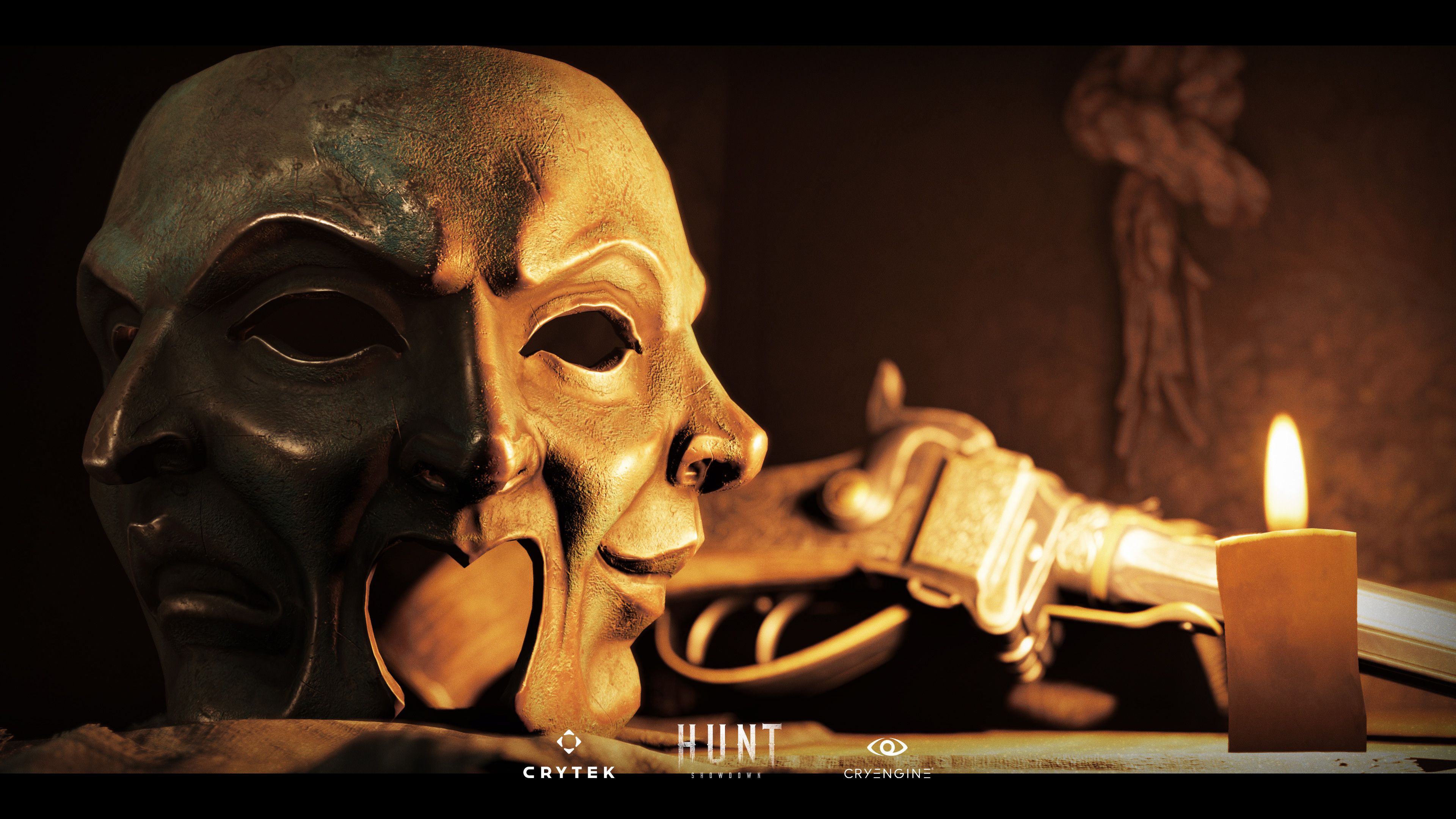 Hunt: Showdown, Crytek, Goldene Maske, Kerze, Stillleben, 4K, Breitbild-Hintergrundbild