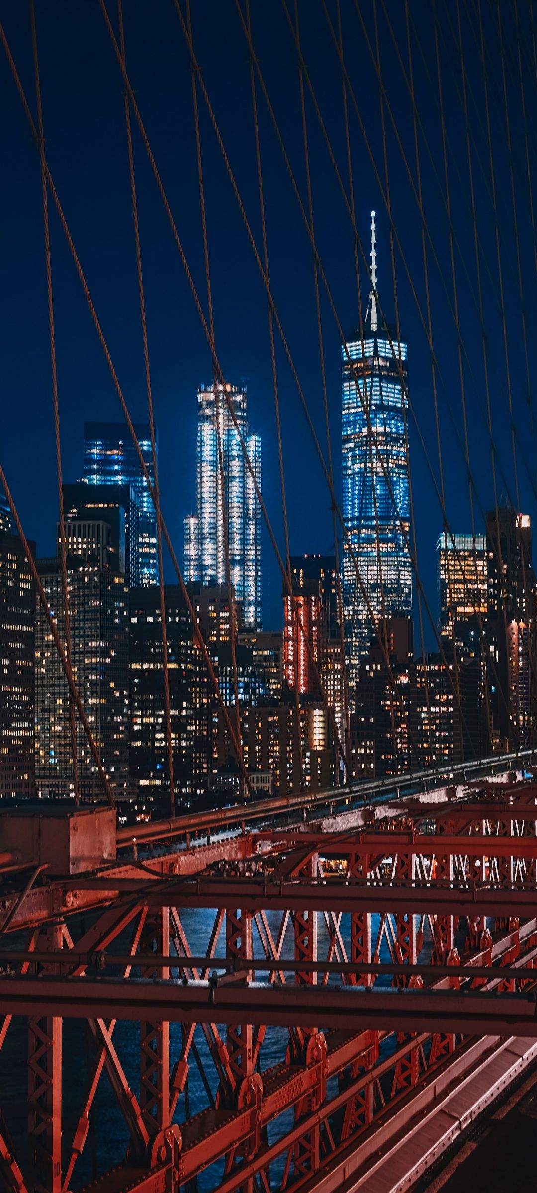 One World Trade Center, Brooklyn Bridge, New York, Nacht, Skyline, Sperrbildschirm fürs iPhone