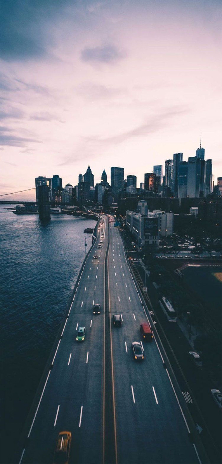 Manhattan, New York, Brücke, Verkehr, Skyline, Pastellhimmel, HD, Handy-Hintergrundbild