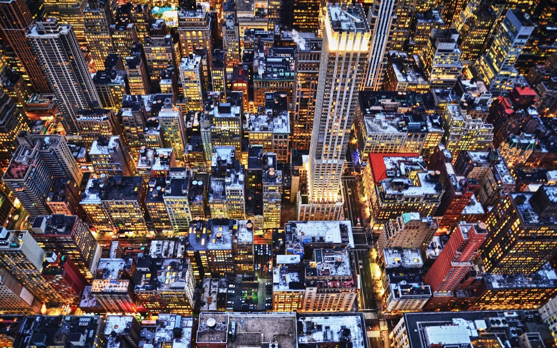 Empire State Building, Manhattan, New York, Nacht, Luftaufnahme, Stadtlichter, Full-HD-Hintergrund