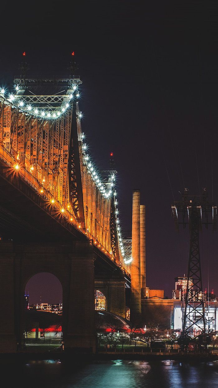 Queensboro Bridge, New York, Nacht, Beleuchtung, East River, Hintergrundbild fürs Handy