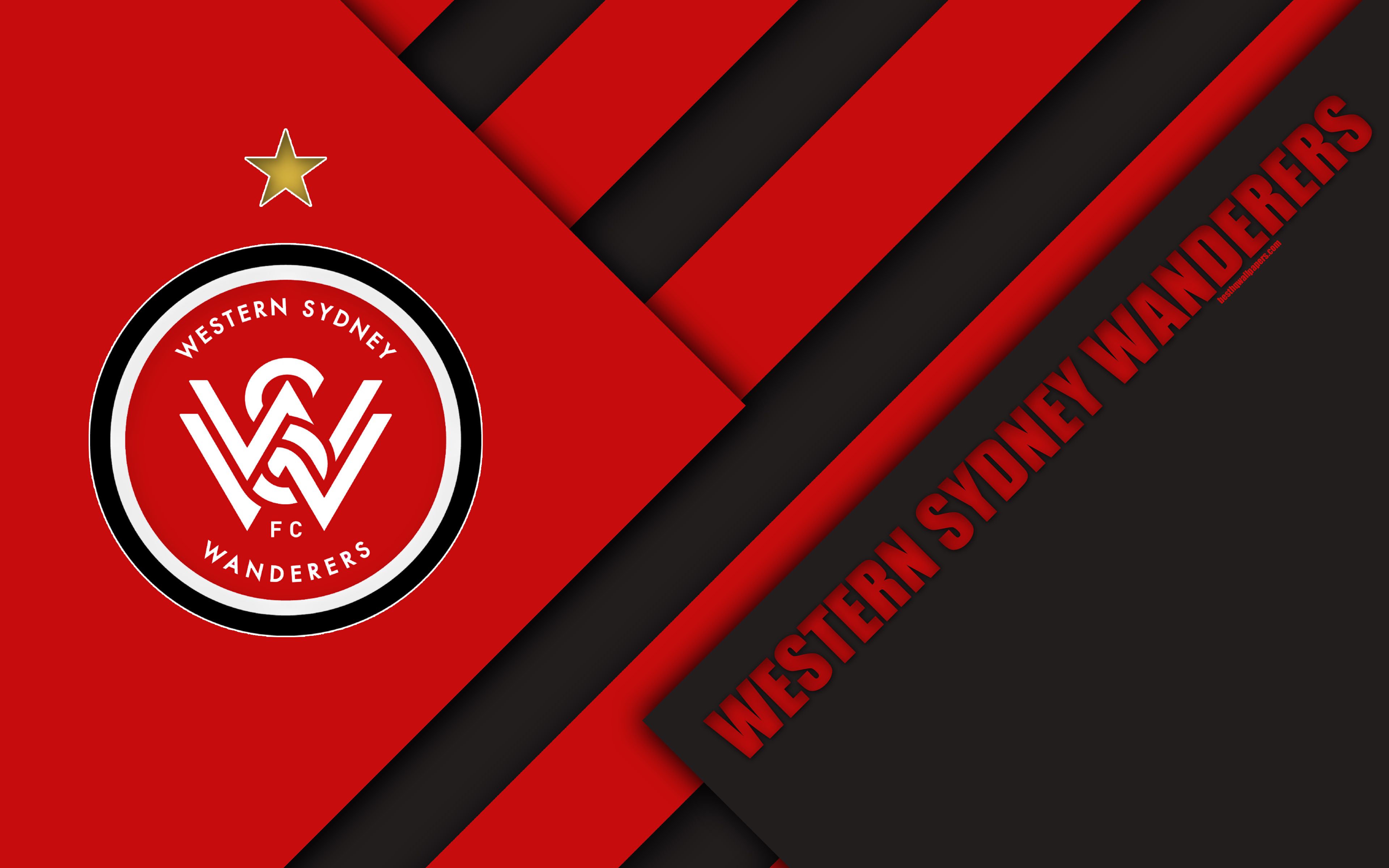 Western Sydney Wanderers, Logo, Fußball, Rot-Schwarz, A-League, 4K, Desktop-Hintergrund