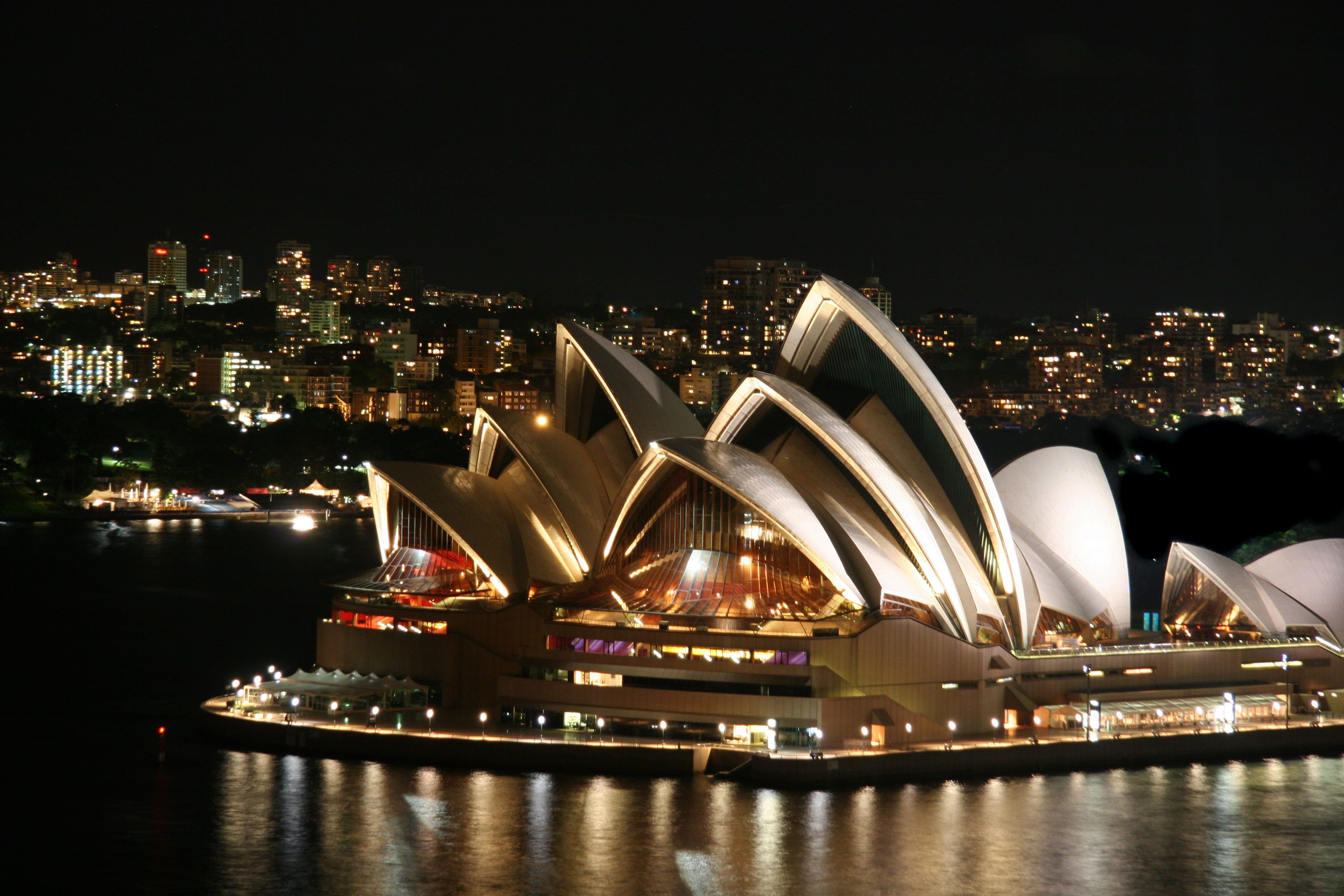 Sydney Opera House, Sydney, Nacht, Beleuchtung, 2K, Hintergrundbild für den PC