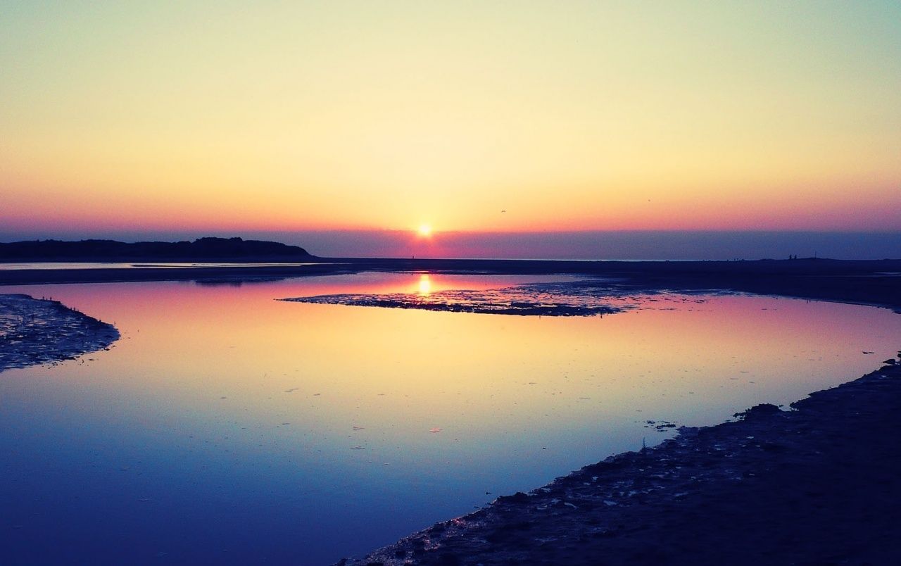 Sonnenuntergang, Küste, Spiegelung, Goldener Himmel, Meer, HD, Windows-Hintergrundbild