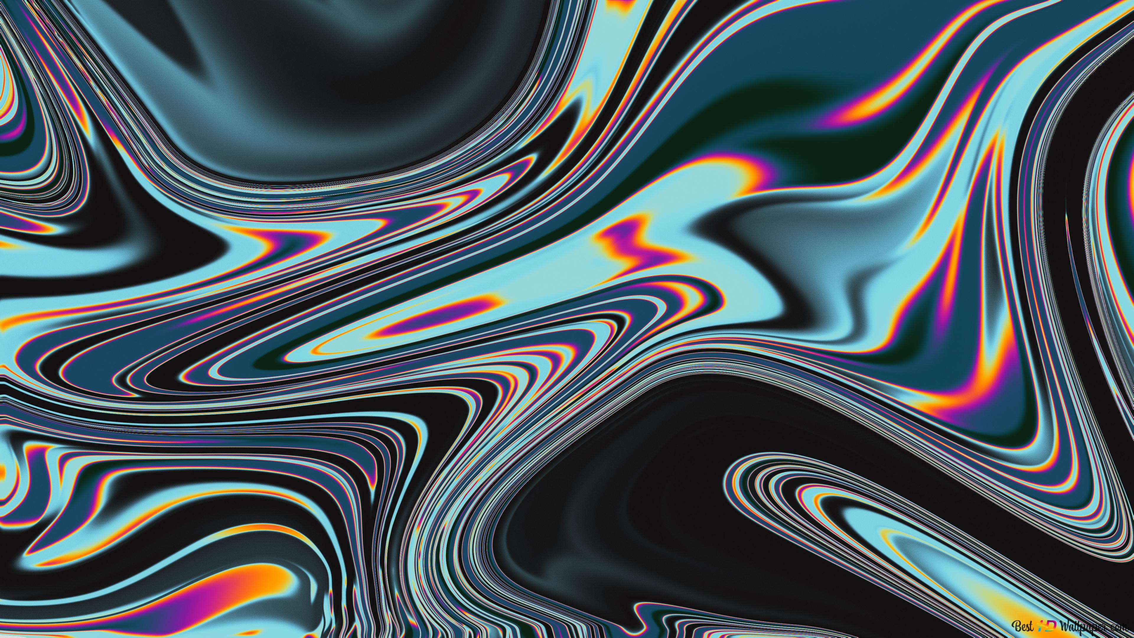 Holografisch, Flüssige Kunst, Schillernd, Schwarz, Wellen, 4K-Hintergrundbild für PC