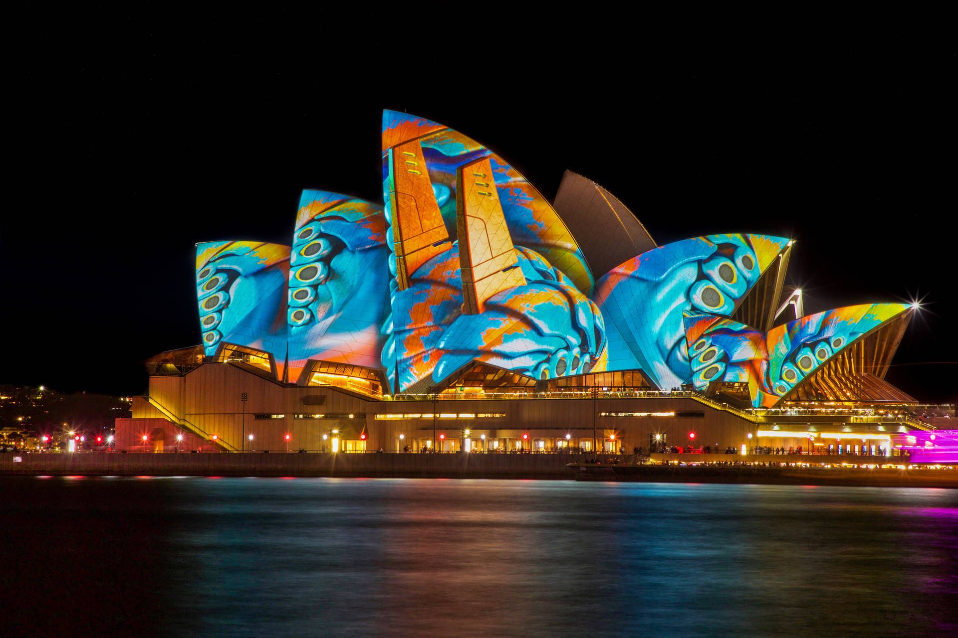 Sydney Opera House, Vivid Sydney, Projektion, Nacht, Bunt, Full HD, Windows-Hintergrundbild