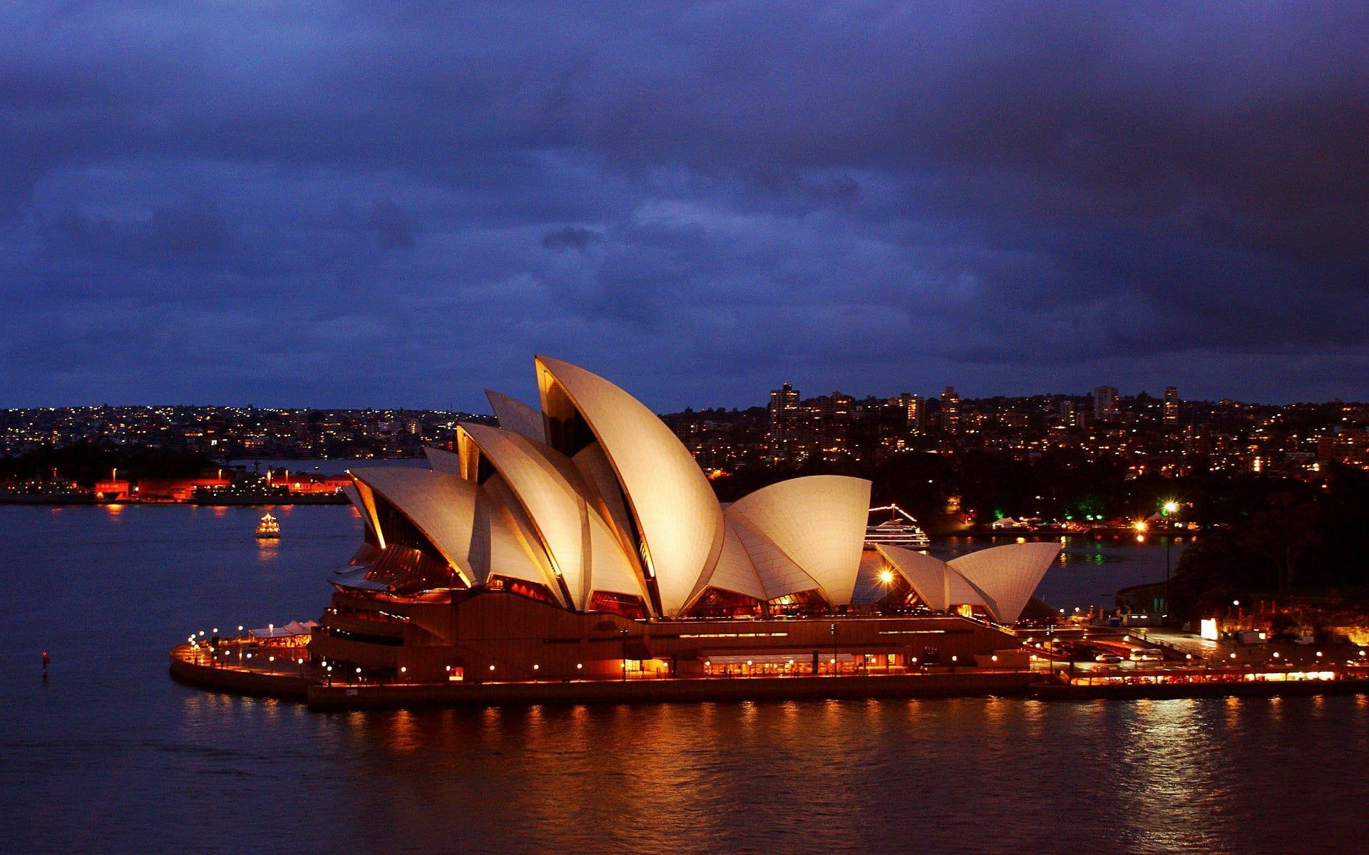 Sydney Opera House, Sydney, Blaue Stunde, Beleuchtung, 16:10, Full-HD-Hintergrundbild für den Desktop