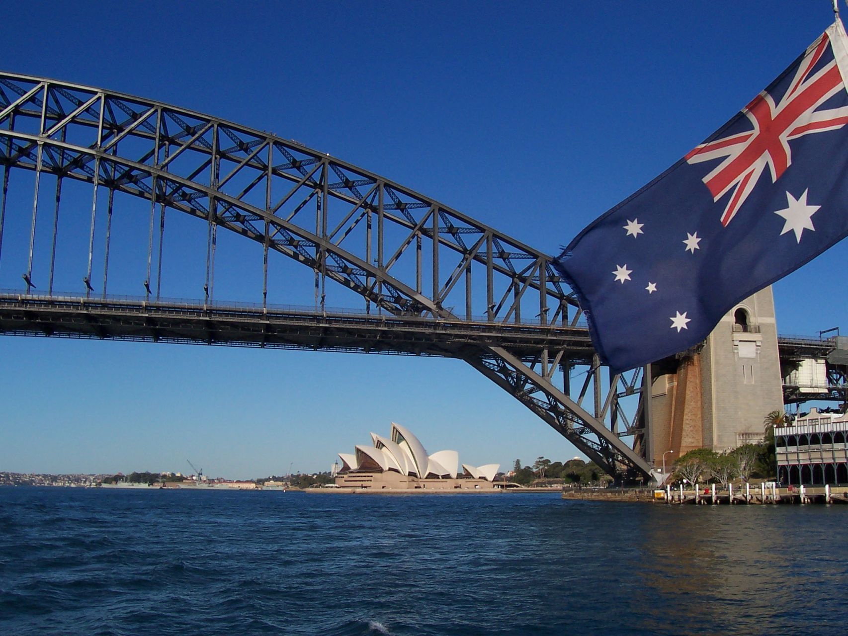 Sydney Harbour Bridge, Sydney Opera House, Australische Flagge, Sydney, Blauer Himmel, Tablet-Hintergrundbild