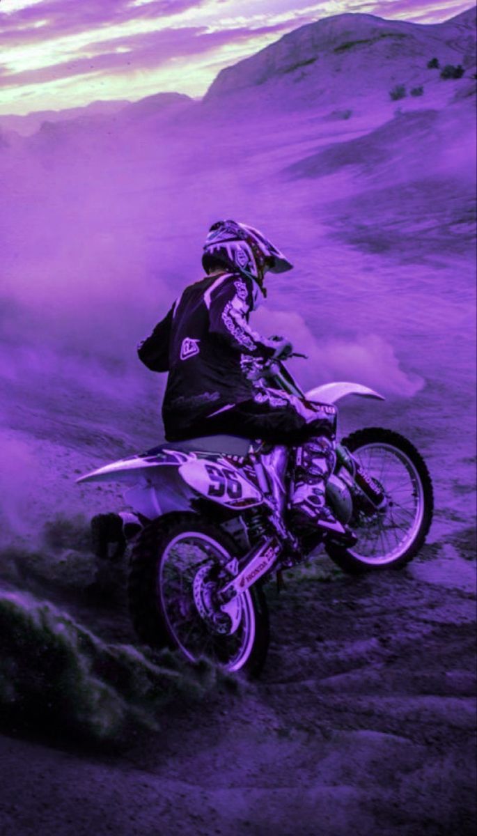 Motocross, Fahrer, Lila, Sprung, Nebel, Hochformat, Hintergrundbild fürs Smartphone