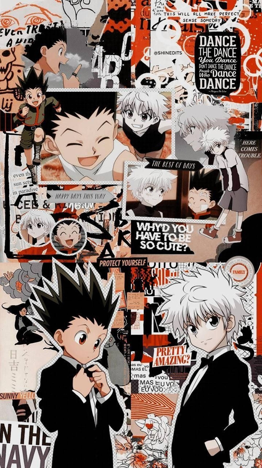 Gon Freecss, Killua Zoldyck, Hunter × Hunter, Manga-Collage, Rot-Schwarz, HD, iPhone-Hintergrundbild