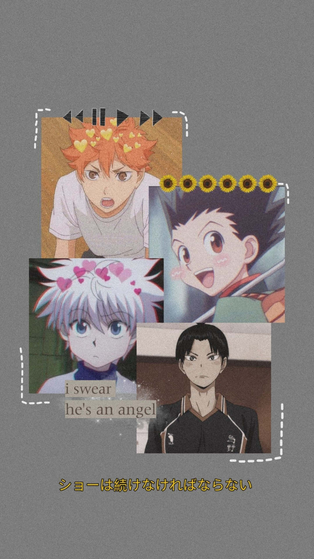 Killua Zoldyck, Hunter × Hunter, Collage, Grau, Anime, Hochformat, Hintergrundbild fürs Smartphone