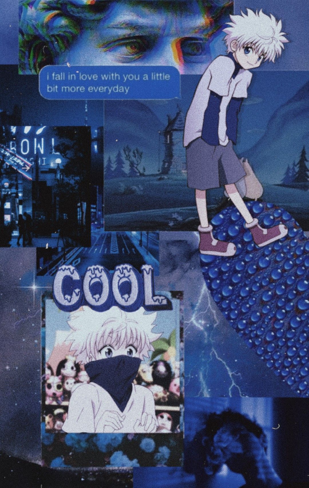 Killua Zoldyck, Hunter × Hunter, Collage, Cool, Dunkelblau, Full HD, Handy-Hintergrund