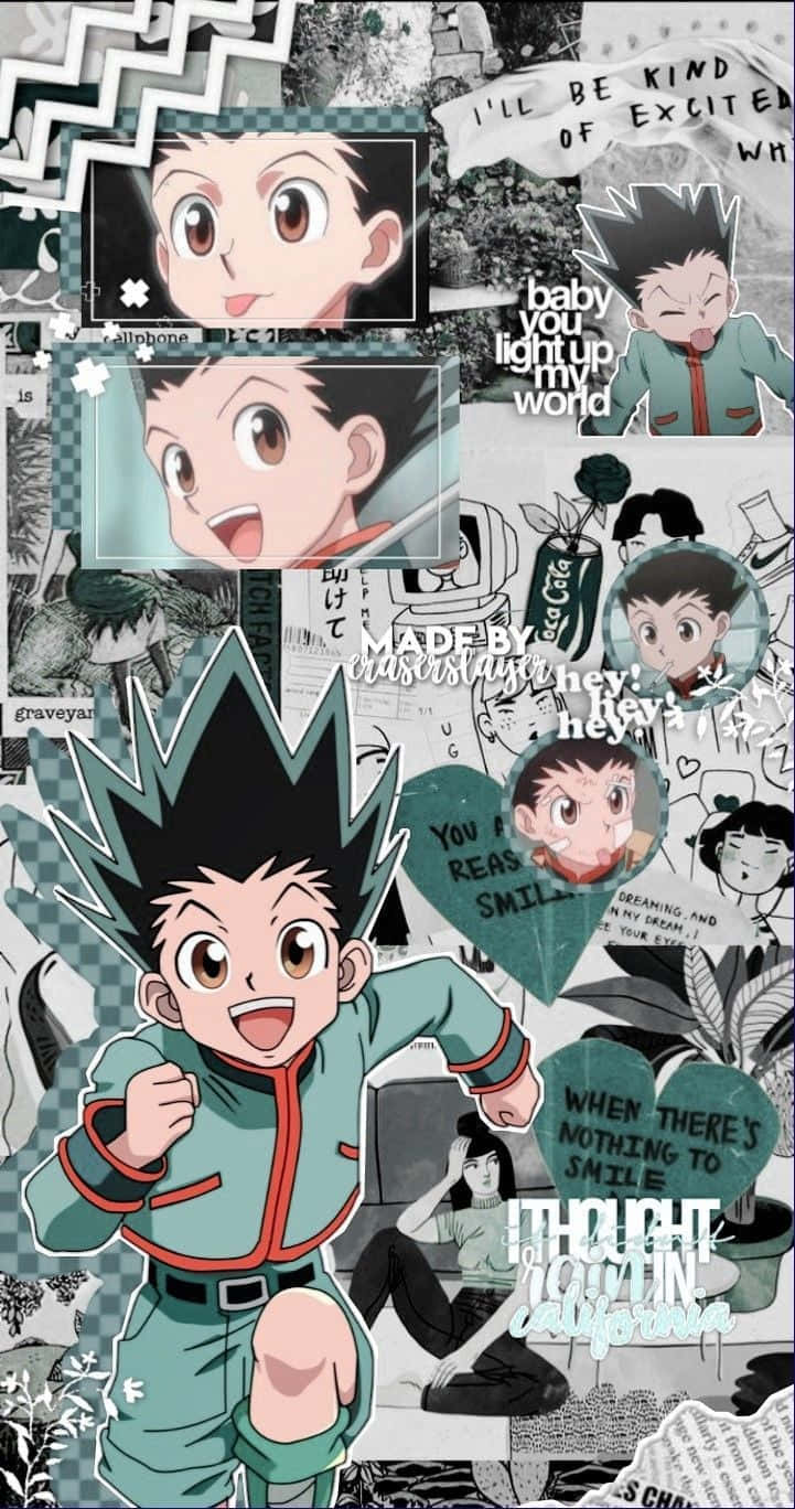 Gon Freecss, Hunter × Hunter, Manga-Collage, Petrol, Anime, HD, Handy-Hintergrund