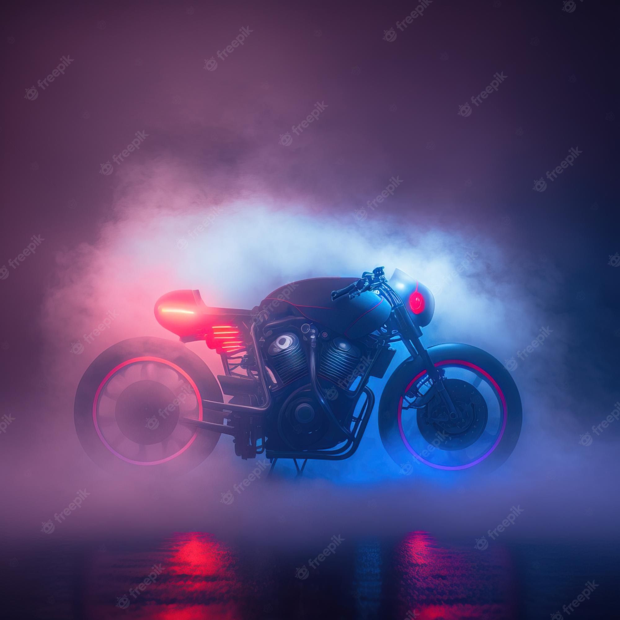 Café Racer, Rauch, Neonlicht, Rosa, Blau, Full HD, iPad-Hintergrundbild