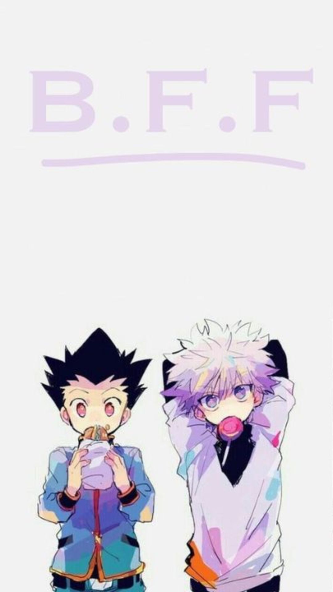 Gon Freecss, Killua Zoldyck, B.F.F, Hunter × Hunter, Freundschaft, Weißer Hintergrund, Sperrbildschirm
