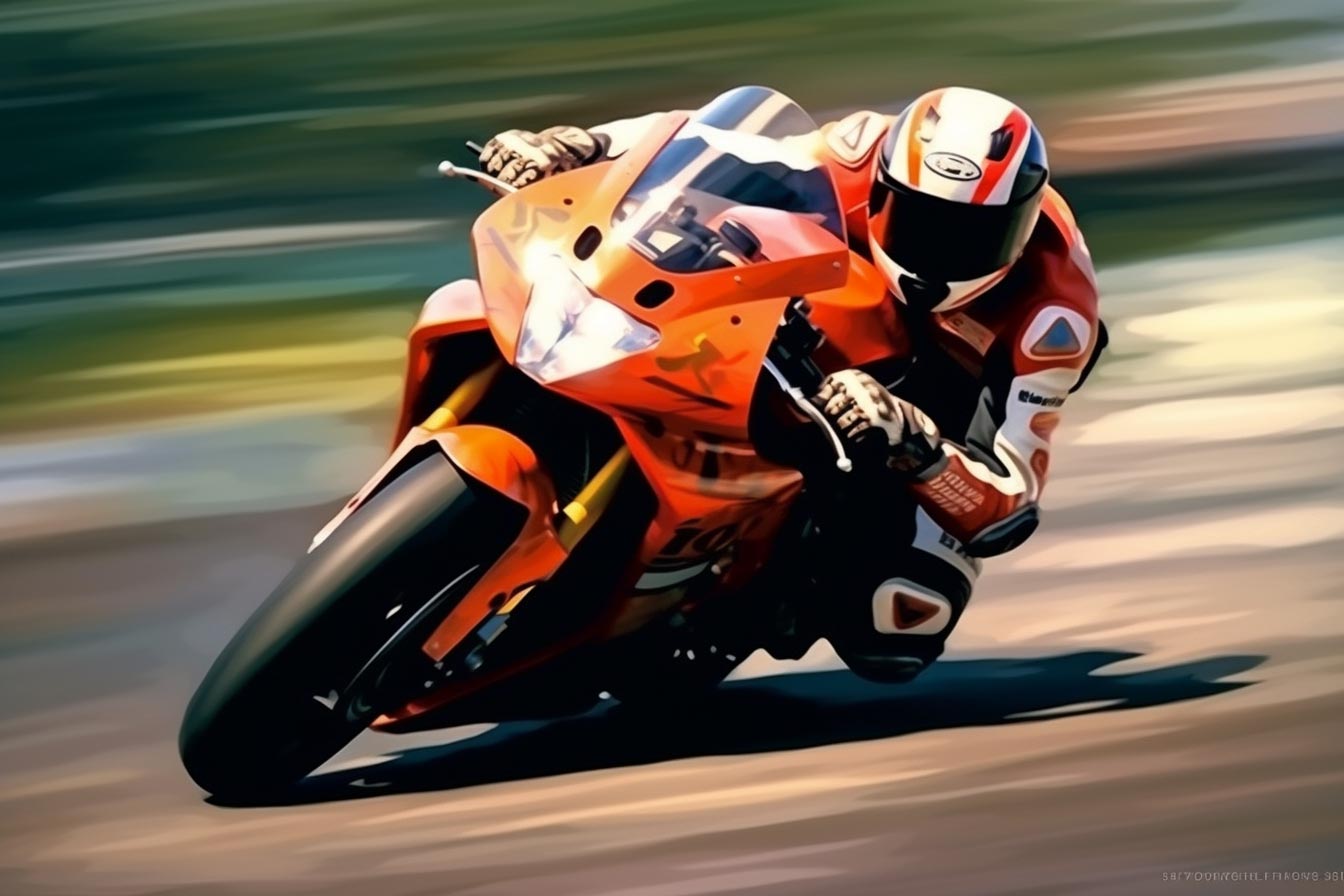 Rennfahrer, Superbike, Orange, Schräglage, Bewegungsunschärfe, HD, Desktop-Hintergrund