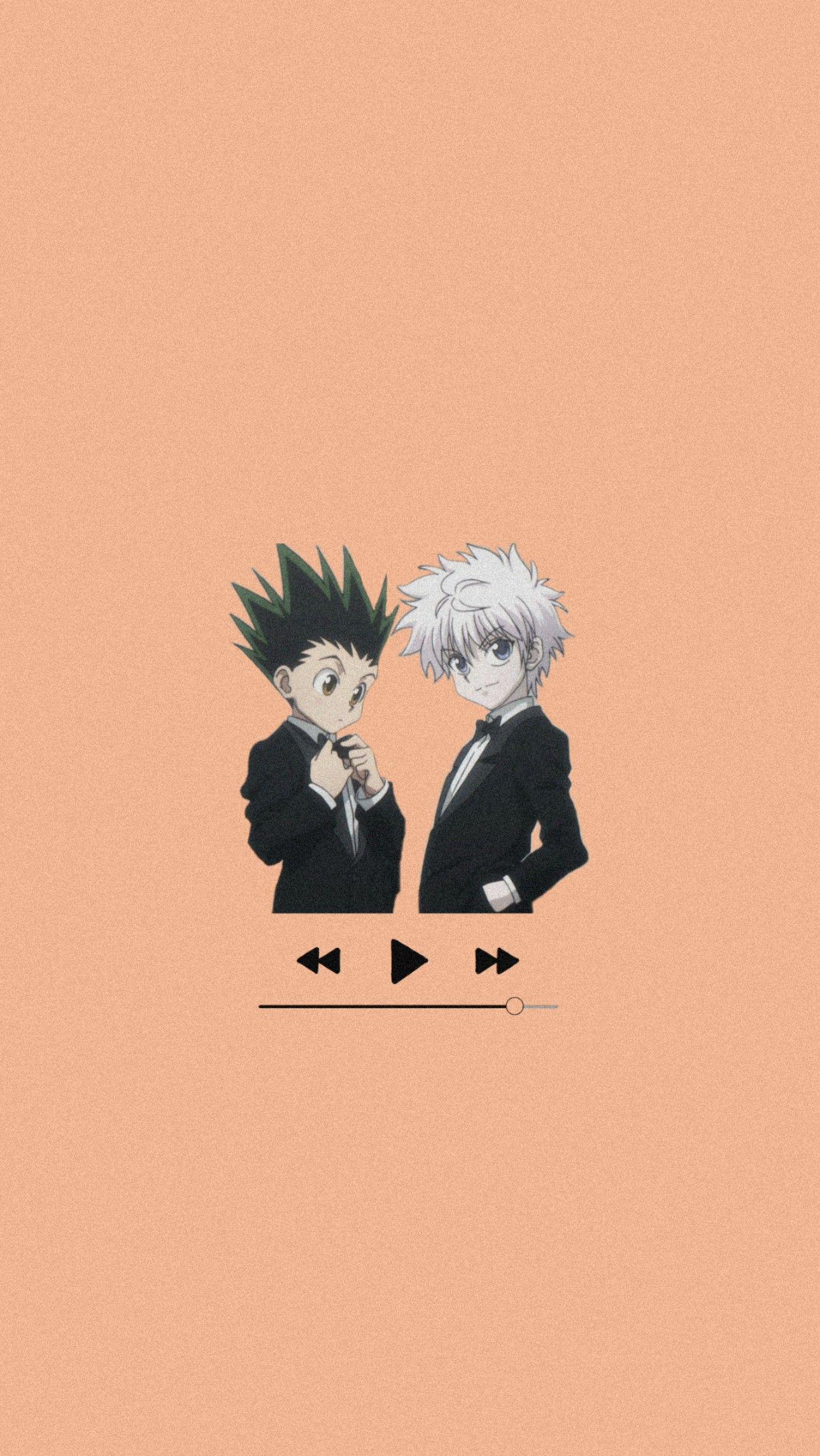 Gon Freecss, Killua Zoldyck, Hunter × Hunter, Musikplayer, Pfirsichfarben, Full HD, Handy-Hintergrundbild