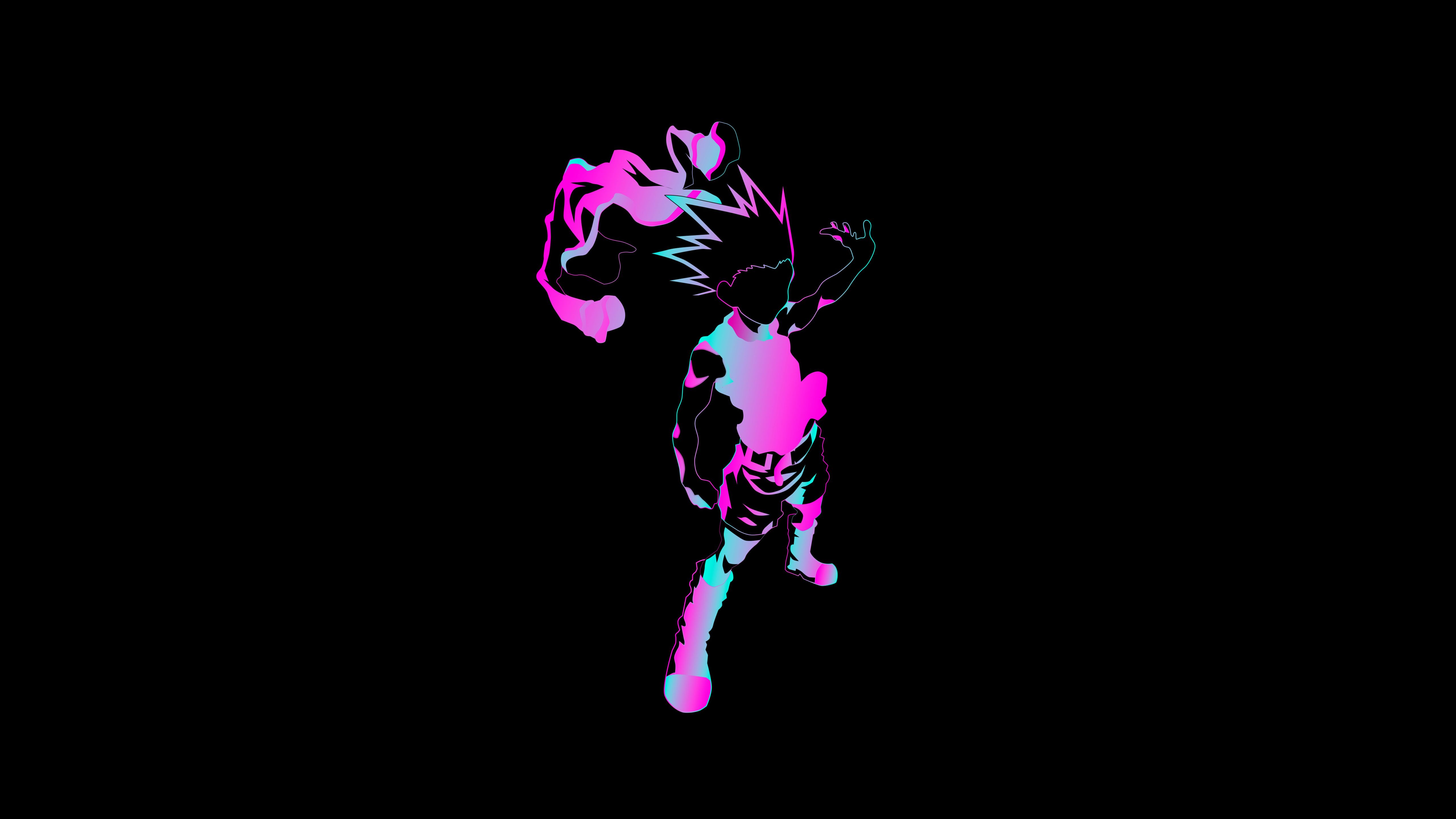 Hunter × Hunter, Silhouette, Neon-Pink, Schwarzer Hintergrund, Minimalistisch, 5K Wallpaper