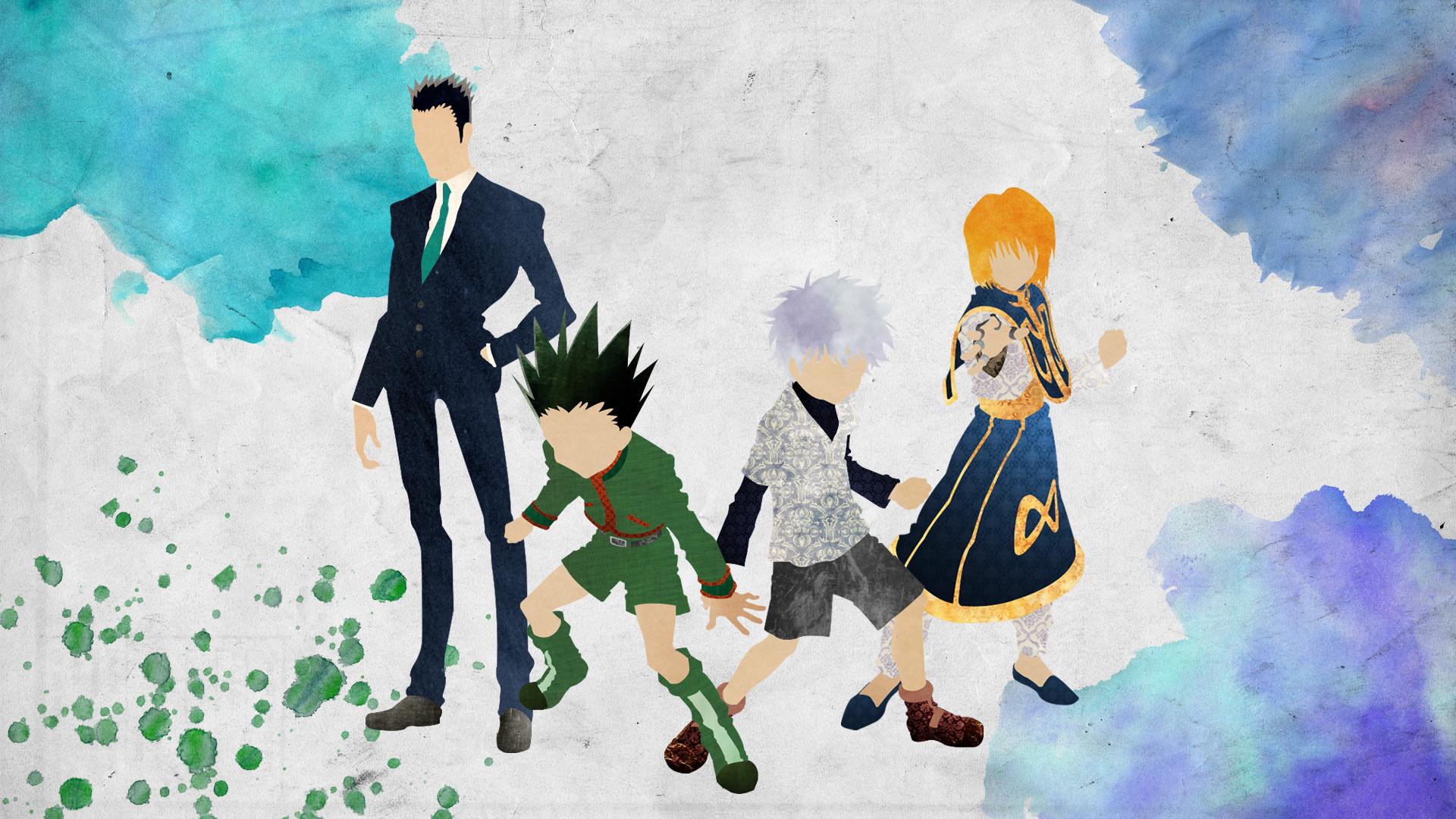Leorio Paradinight, Gon Freecss, Killua Zoldyck, Kurapika, Hunter × Hunter, Aquarell, 1080p-Hintergrundbild