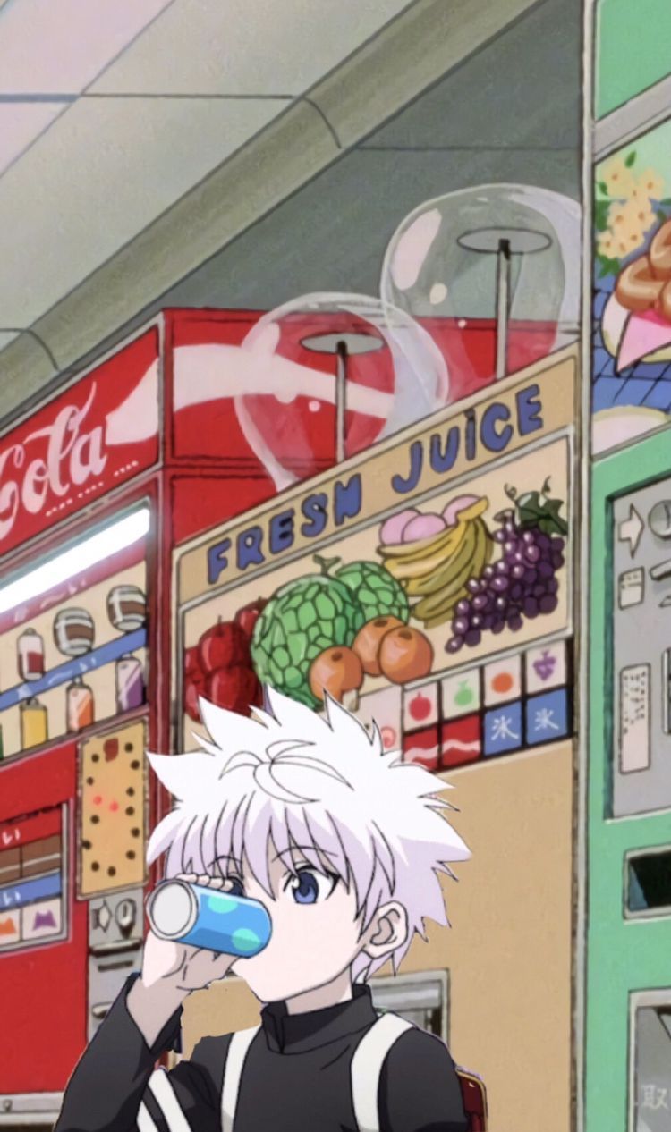 Killua Zoldyck, Hunter × Hunter, Getränkeautomat, Supermarkt, Anime, HD, iPhone-Hintergrundbild
