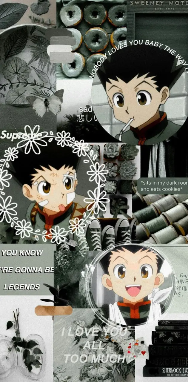 Gon Freecss, Hunter × Hunter, Collage, Grün-Schwarz, Ästhetik, Sperrbildschirm fürs iPhone