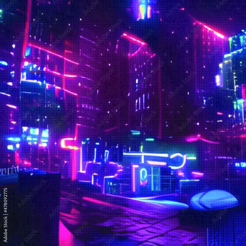 Cyberpunk, Neonstadt, Pink-Blau, Futuristisch, Nacht, Hintergrundbild für iPad und Tablet