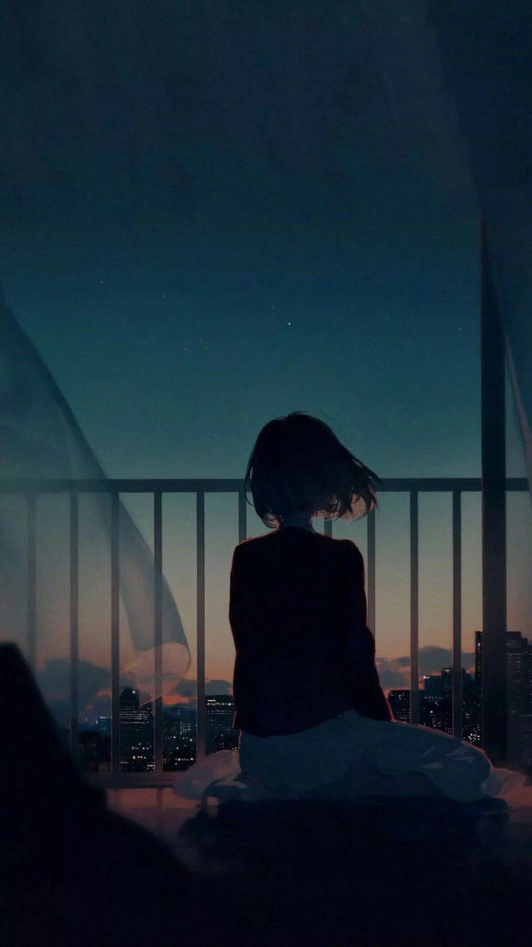 Anime, Mädchen, Balkon, Dämmerung, Melancholie, Full HD, Sperrbildschirm fürs iPhone
