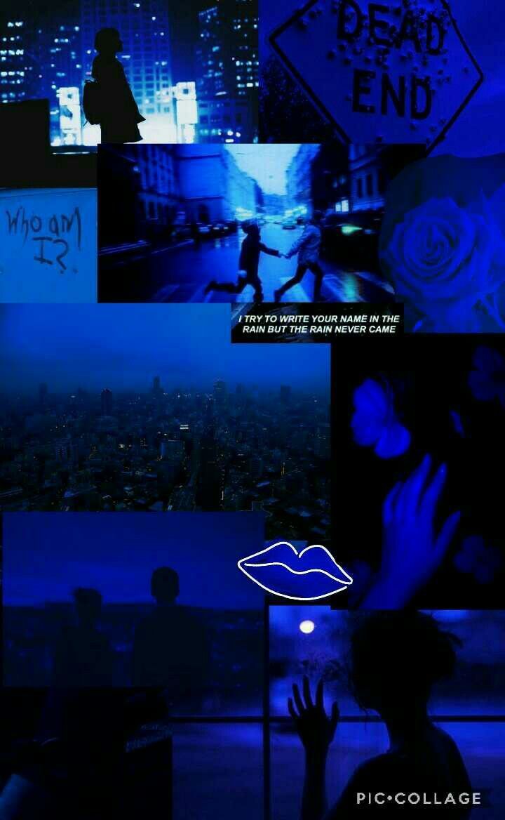 Collage, Blaue Ästhetik, Lippen, Sad, Moodboard, Hochformat, Hintergrundbild fürs Smartphone